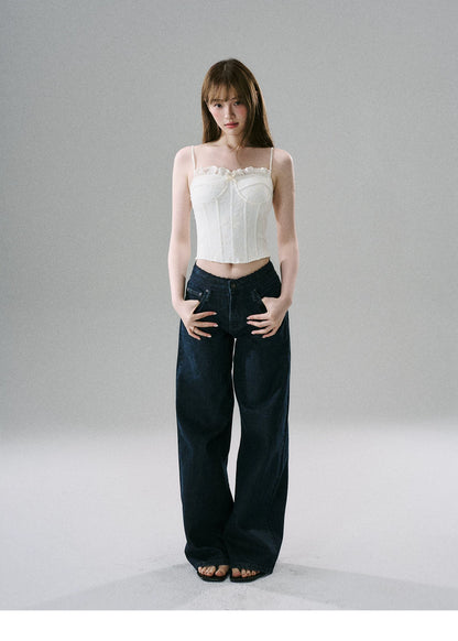LOST FOREST - White Lace Boned Camisole Top