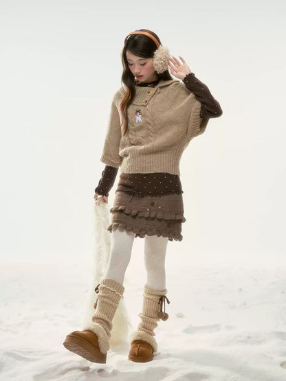 BIBIBENCY - Light Brown Puppy Short-Sleeve Knit Sweater