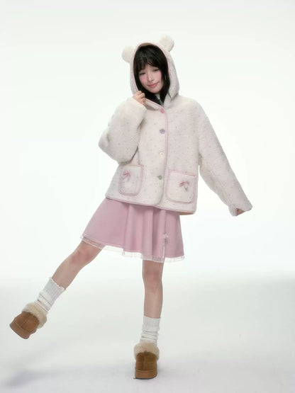 BIBIBENCY - Ivory Faux Shearling Cropped Jacket