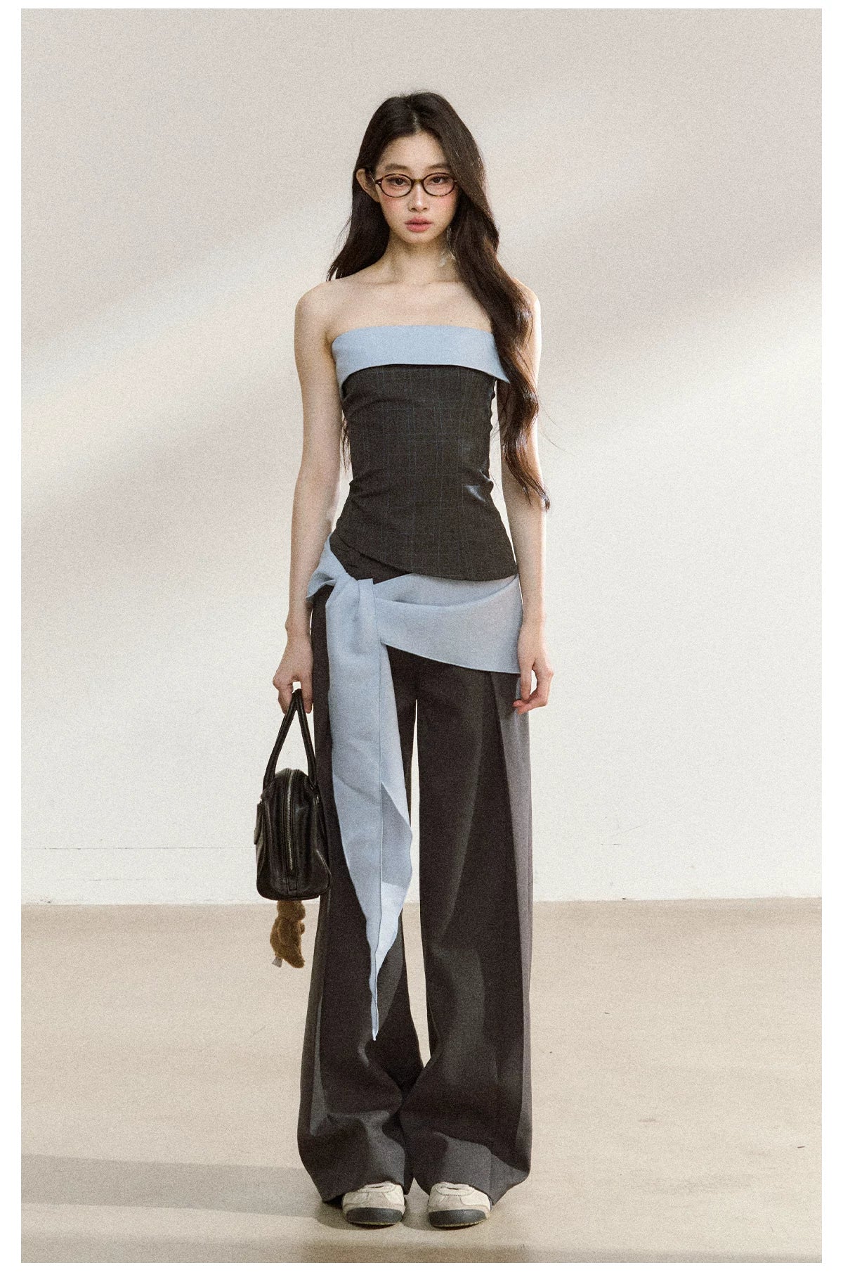 JN's DESIGN - Dark Gray Wide-Leg Tailored Trousers