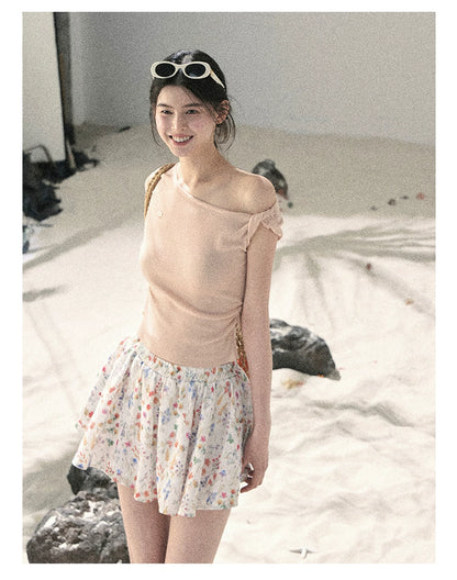 "Shape of the Wind" Soft Pink One-Shoulder Twist Crop Top 6556585