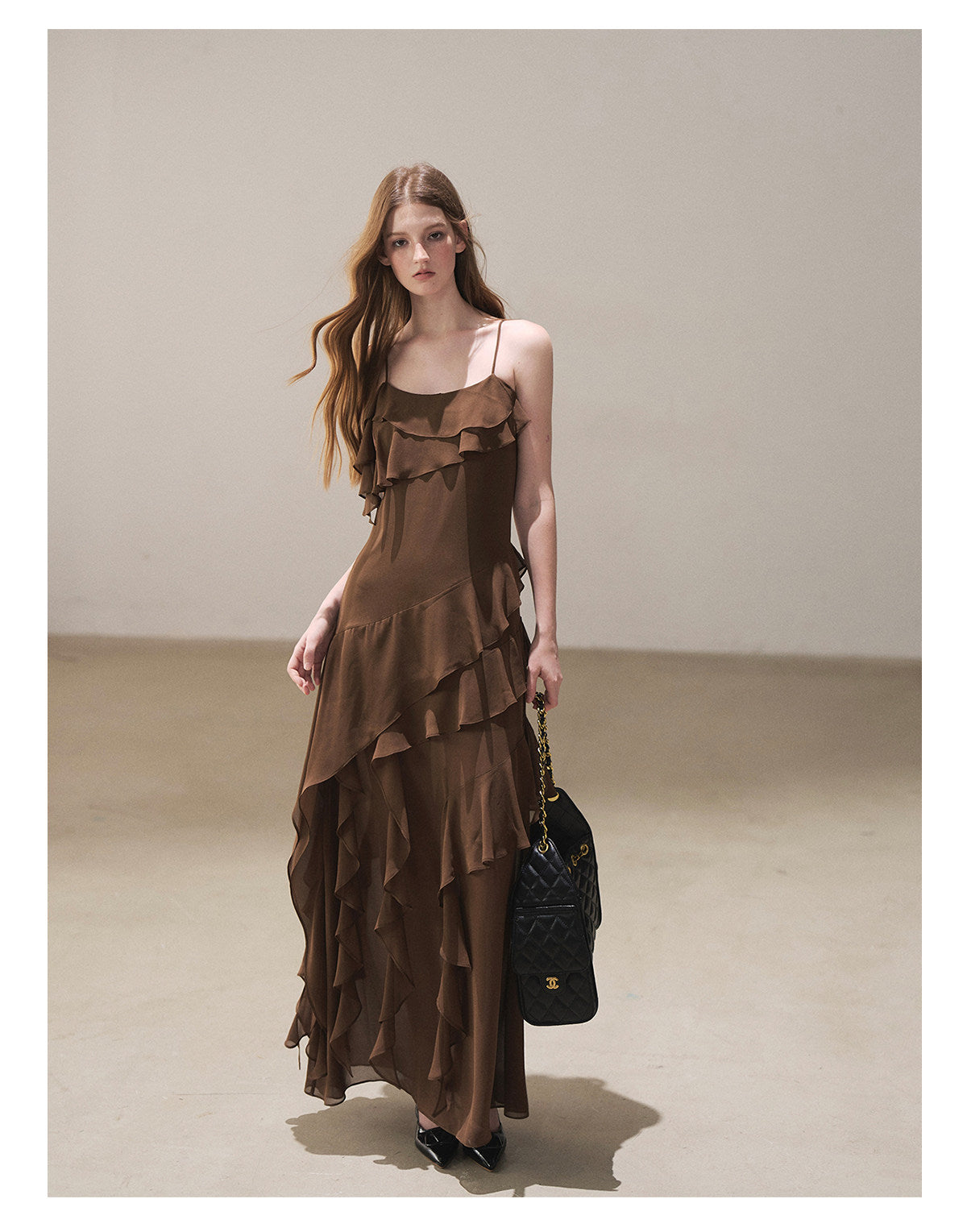 170726 "Whispers Beneath the Brown Skirt" Mocha Mousse Ruffle Cami Mini Dress + Gray Taupe Tailored Blazer
