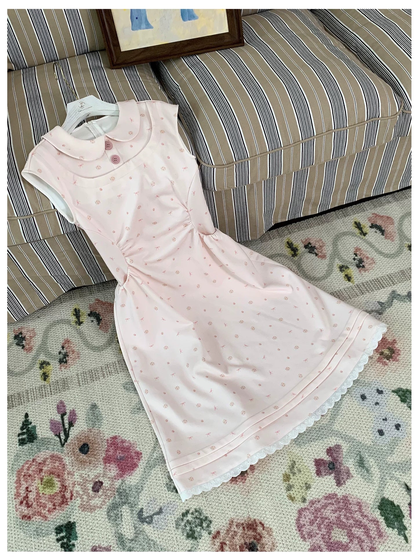 “Rose Milk Reverie” Pink Doll Collar A-Line Dress