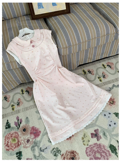“Rose Milk Reverie” Pink Doll Collar A-Line Dress