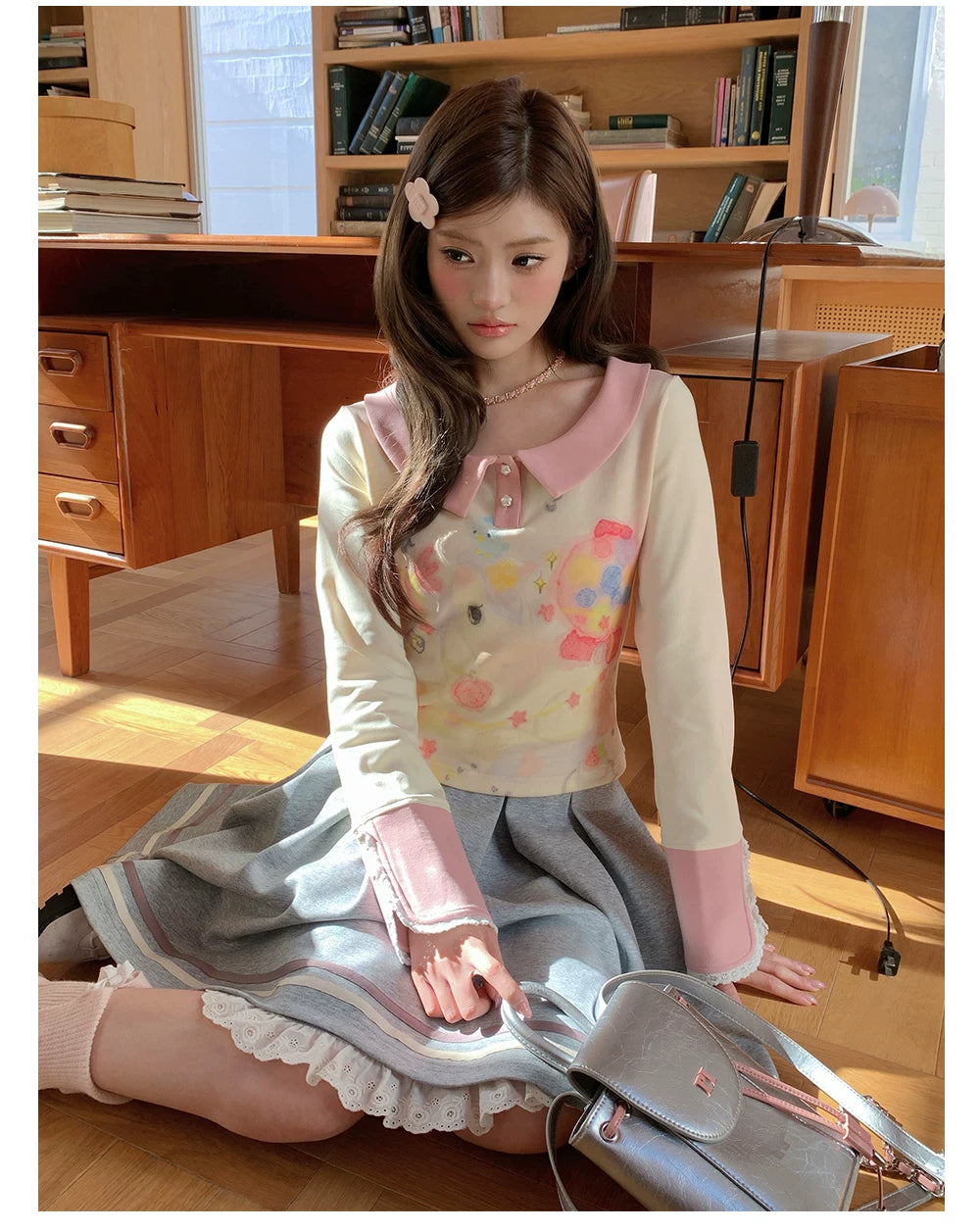 “Spring Palette Reverie” Apricot Cropped Knit Top