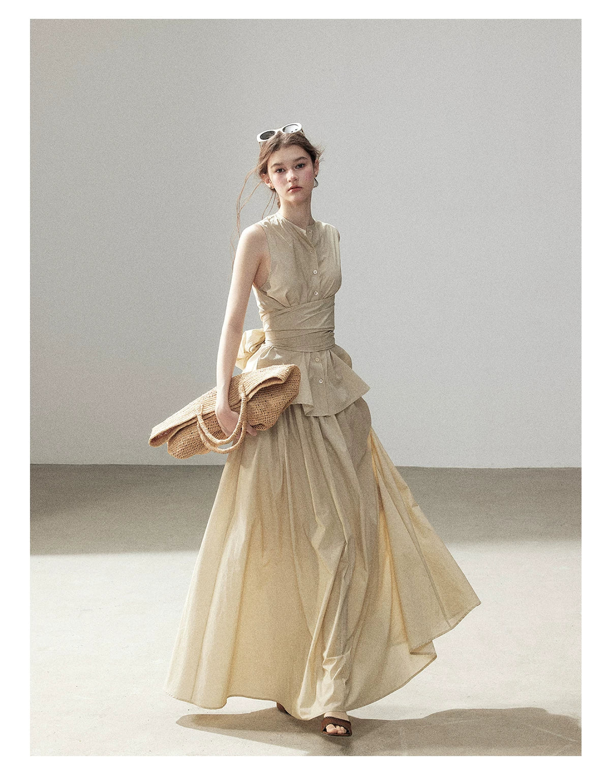 "The Last Falling Leaf" Milk Tea Lyocell Two-Piece Skirt Set