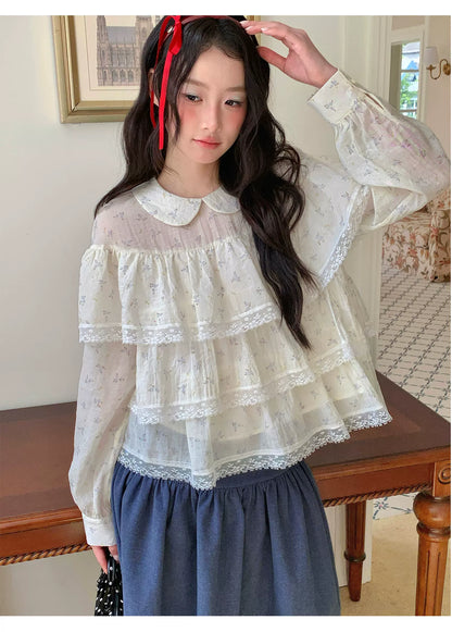 [RF] “Vanilla Blossom Reverie” Lace Blouse (Pink / White)
