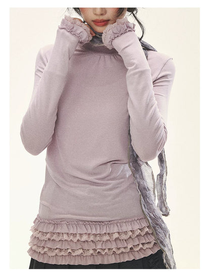 "Misty Ripples" Misty Lavender Lace Mock Neck Knit Top