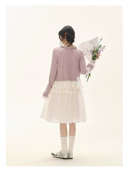 "Berry Layers" Smoky Wisteria Faux-Layer Bow Tiered Mini Dress