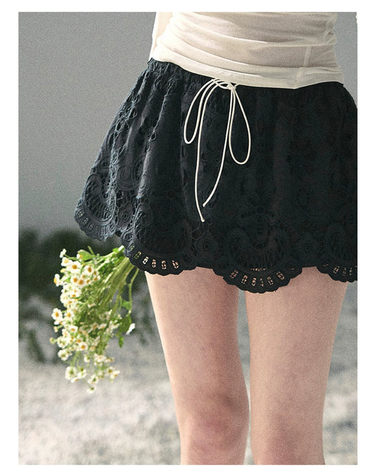 “Lost in Your Embrace” Black Iris Lace Puff Skort