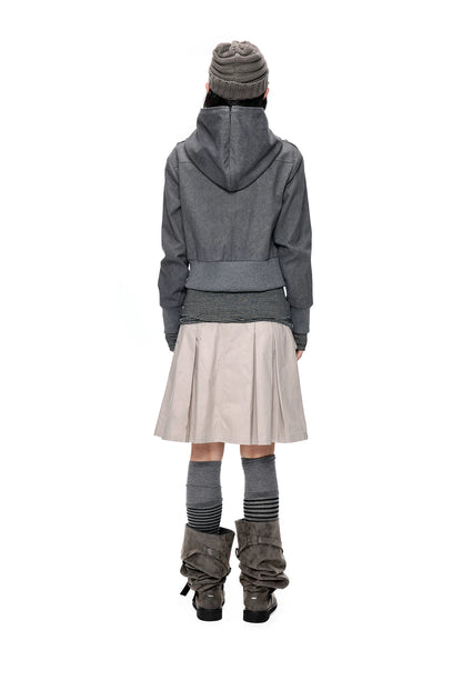 EZEK | Cropped Hooded Sweatshirt Jacket with Double Metal Snap Closure (Black / Gray)