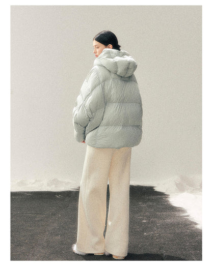 少也眼 "Thawing Snow Realm" Matte Nylon Down Puffer Jacket - Glacier Blue