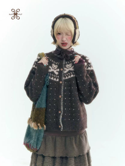 Horridale - Gummy Bear Vintage Embroidered Knit Cardigan – Mocha Brown