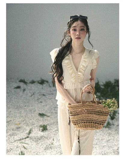“Sunlight on My Heart” Ivory Lace Babydoll Blouse