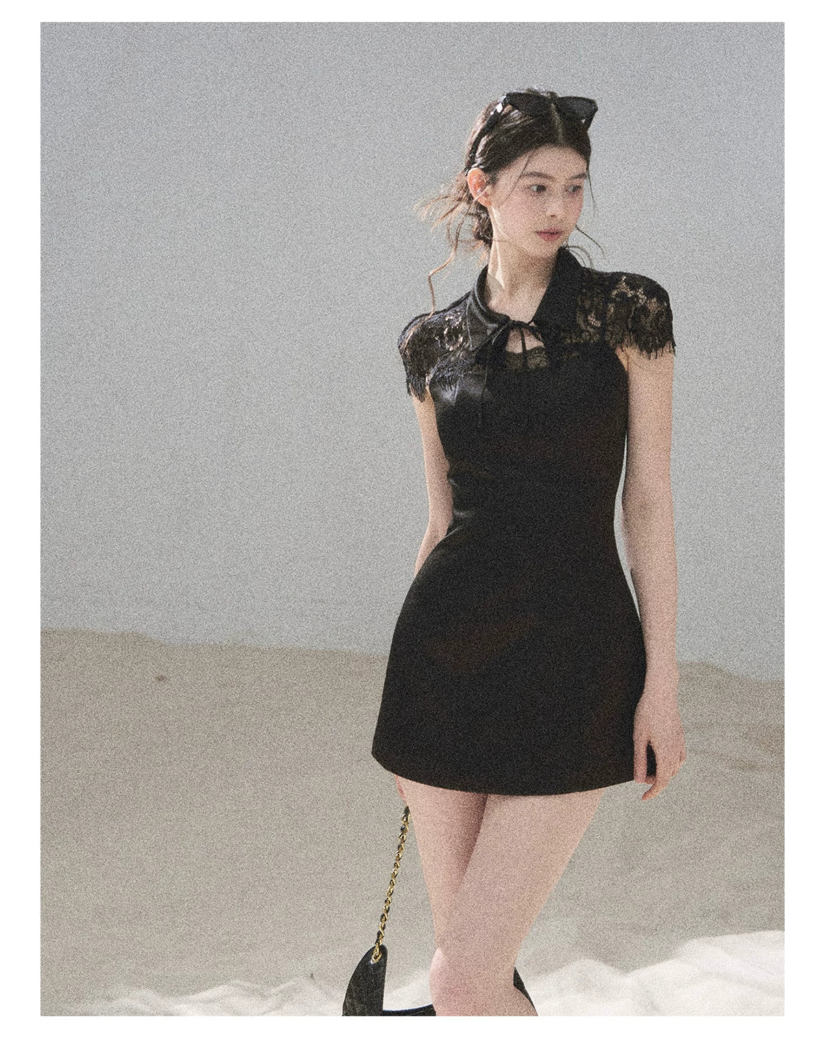 "Moonlit Rose Sonata" Tranquil Black Lace Mini Dress & Cape Set