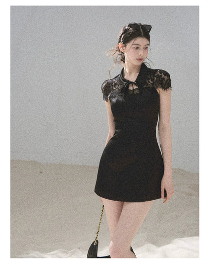 "Moonlit Rose Sonata" Tranquil Black Lace Mini Dress & Cape Set