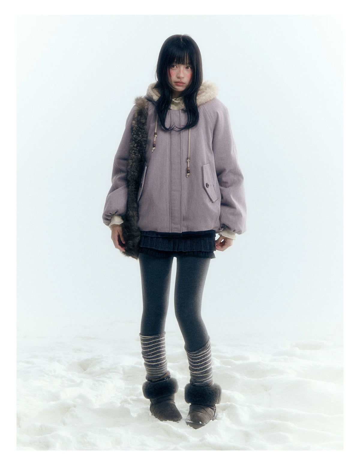 Horridale - Reversible Vintage Puff Jacket with Faux Fur – Misty Purple