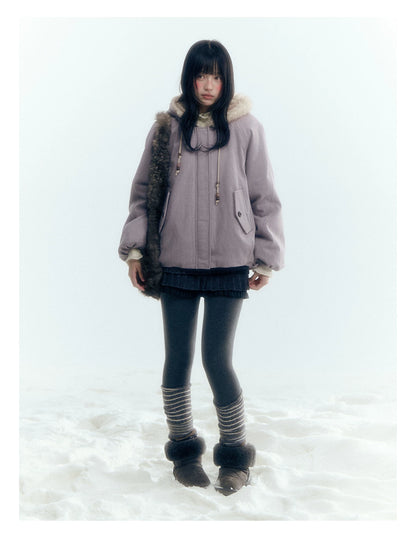Horridale - Reversible Vintage Puff Jacket with Faux Fur – Misty Purple