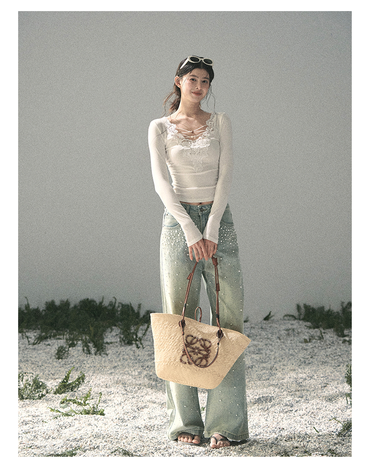 “Lace Summer Haven” Frost White Lace V-Neck Top