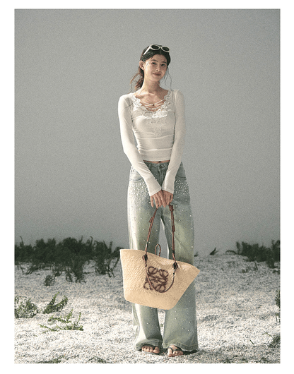 “Lace Summer Haven” Frost White Lace V-Neck Top