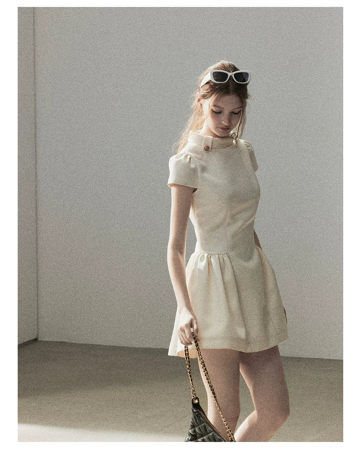 "Light Above the Clouds" Cream Ivory Satin Fit & Flare Mini Dress