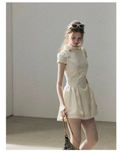 "Light Above the Clouds" Cream Ivory Satin Fit & Flare Mini Dress
