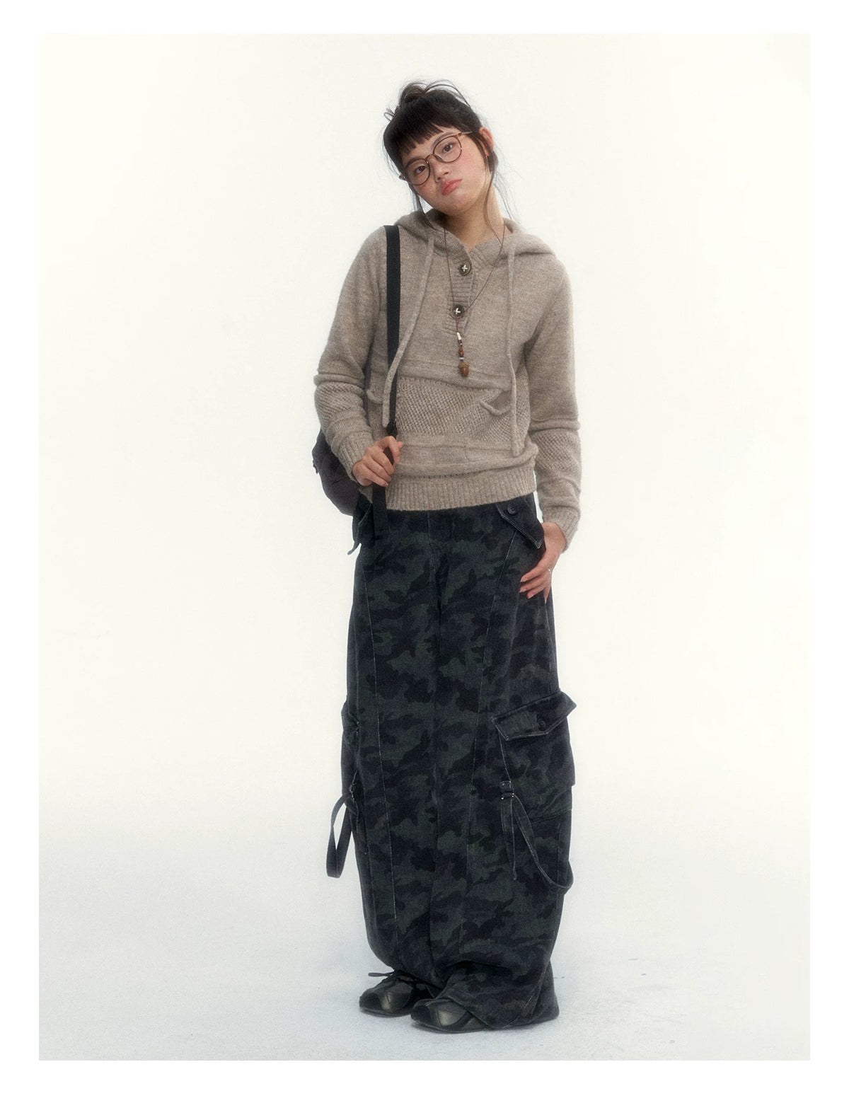 Camouflage Washed Wide-Leg Utility Pants