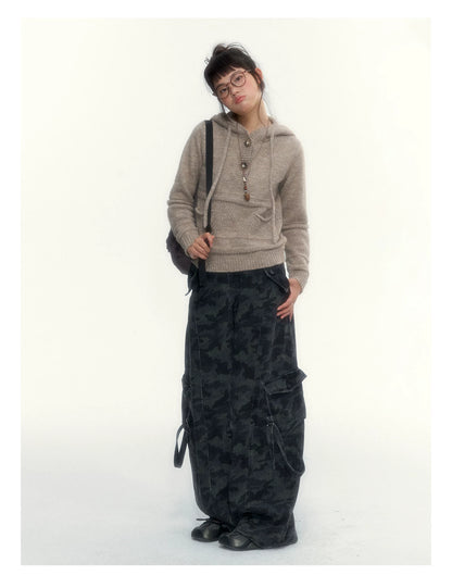 Camouflage Washed Wide-Leg Utility Pants