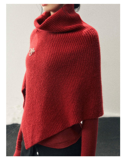 181225 "Late Autumn Ginkgo" Burgundy High-Neck Knit Cape Set