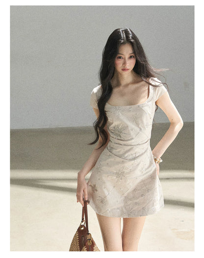 "Summer in Slow Motion" Mother-of-Pearl Star Beaded Fit & Flare Mini Dress