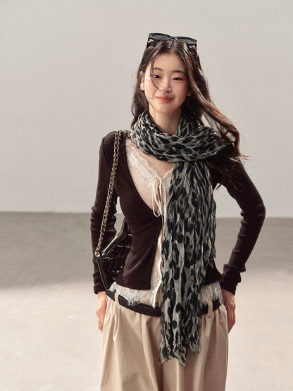 AOMALM - Korean-Style Leopard Print Shawl Scarf