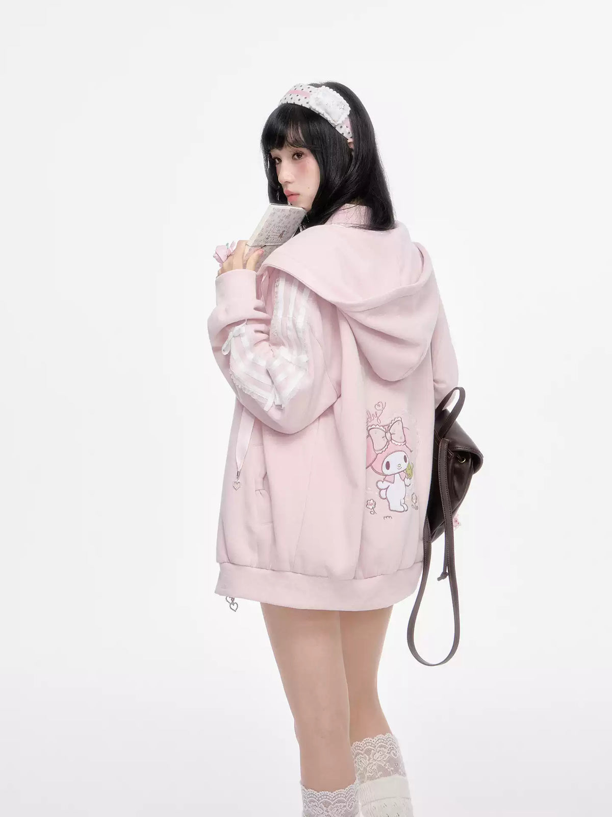 KYOUKO - Pink Embroidered Hooded Zip-Up Jacket
