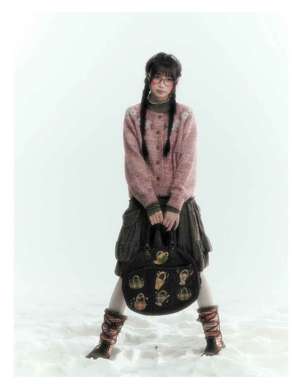 Horridale - Dusty Lotus Pink Vintage Crochet Flower Knit Cardigan