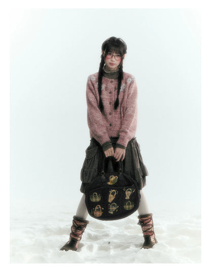 Horridale - Dusty Lotus Pink Vintage Crochet Flower Knit Cardigan
