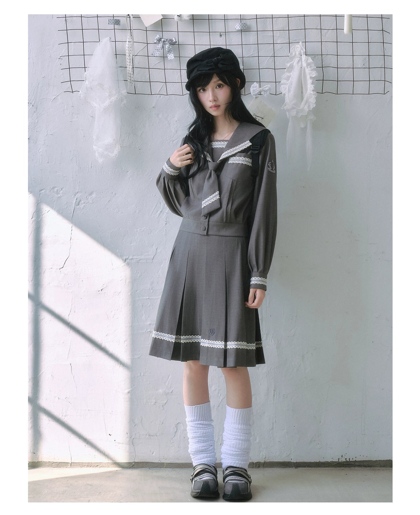 "Showa Girl" Sailor Uniform Collection (Sailor Blouse / A-Line Skirt / Box Pleated Midi Skirt / Polka Dot Scarf)