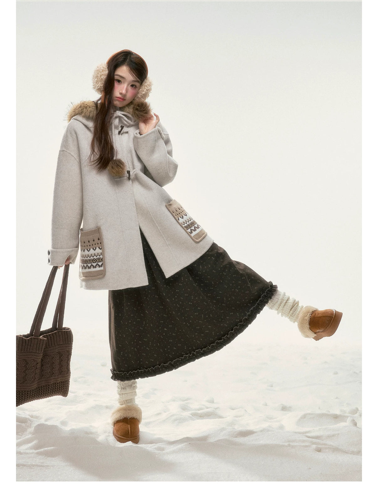 BIBIBENCY - Ivory 70% Wool Fair Isle Coat