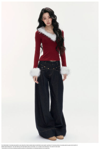 24olvides - Low-Rise Flare Jeans with Vintage Stud Details