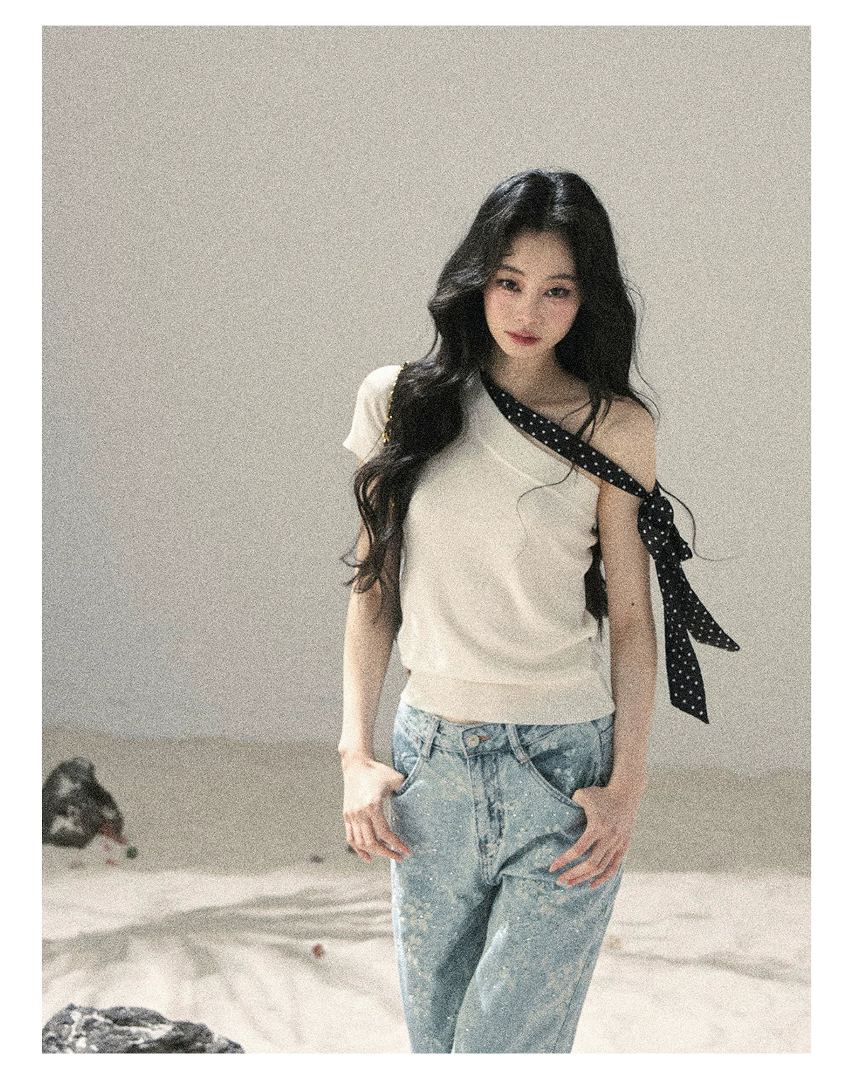 "Twinkling Starlight" Sky Blue Floral Rhinestone Wide-Leg Jeans
