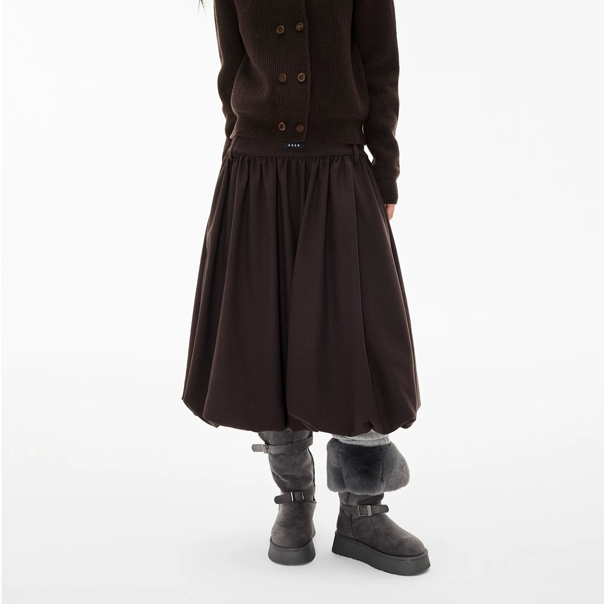 EZEK | Cloud Flower Bubble Skirt A-Line Midi (Black / White / Tan / Gray)