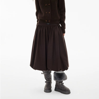 EZEK | Cloud Flower Bubble Skirt A-Line Midi (Black / White / Tan / Gray)