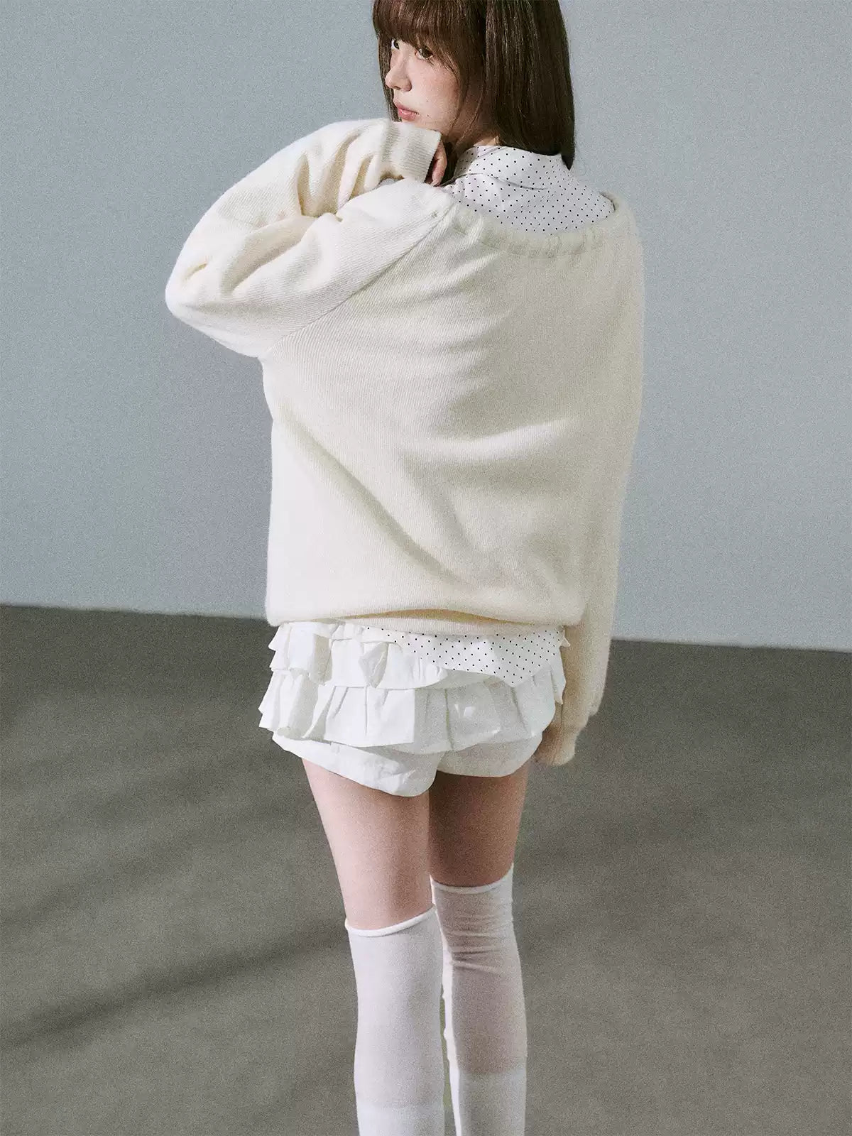 LOST FOREST - Cream Apricot Drawstring Knit Sweater