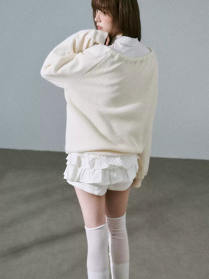 LOST FOREST - Cream Apricot Drawstring Knit Sweater
