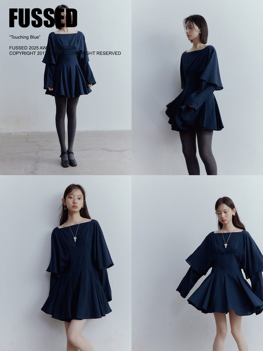 FUSSED Midnight Butterfly Deconstructed Layered Dress – Eclipse Blue FOF-25SS139