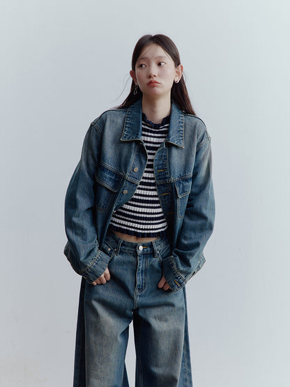FUSSED Vintage Blue Low-Waist Wide-Leg Washed Denim Pants FOF-25SS173