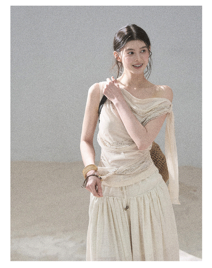 “Frosted Kiss” Dutch Cheese Crystal Mesh Sleeveless Top