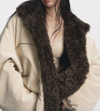 Muirgen - Ivory Reversible Faux Suede Shearling Jacket