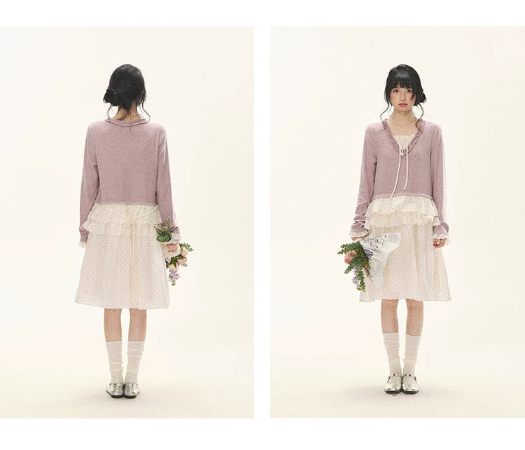 "Berry Layers" Smoky Wisteria Faux-Layer Bow Tiered Mini Dress
