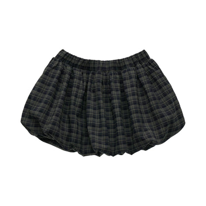 "Retro Prep Mood" Plaid Tie Shirt & Puff Mini Skirt Set WE701