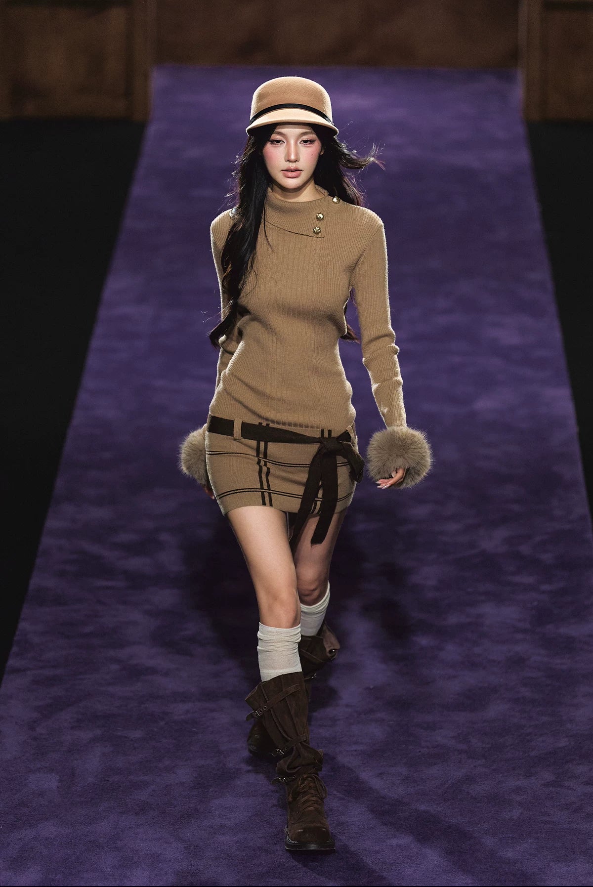 "Winter Whisper" Light Khaki Mock Neck Knit Mini Dress