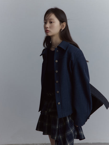 FUSSED Asymmetrical Layered Plaid Dress – Midnight Blue FOF-25AW215